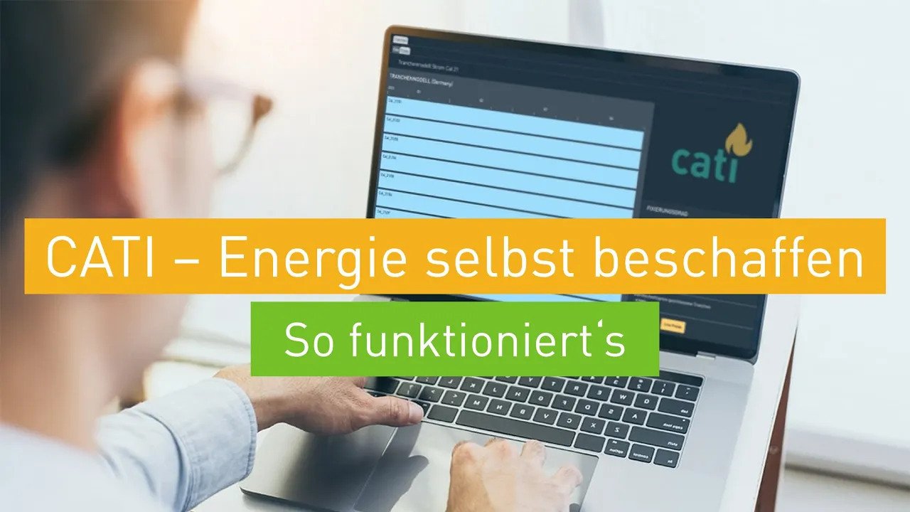 Vorschaubild: Person arbeitet am Laptop mit CATI-Anwendung und Hinweis zur selbstständigen Energiebeschaffung.