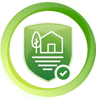 Icon grüner Kreis mit einem Haus und einem Baum