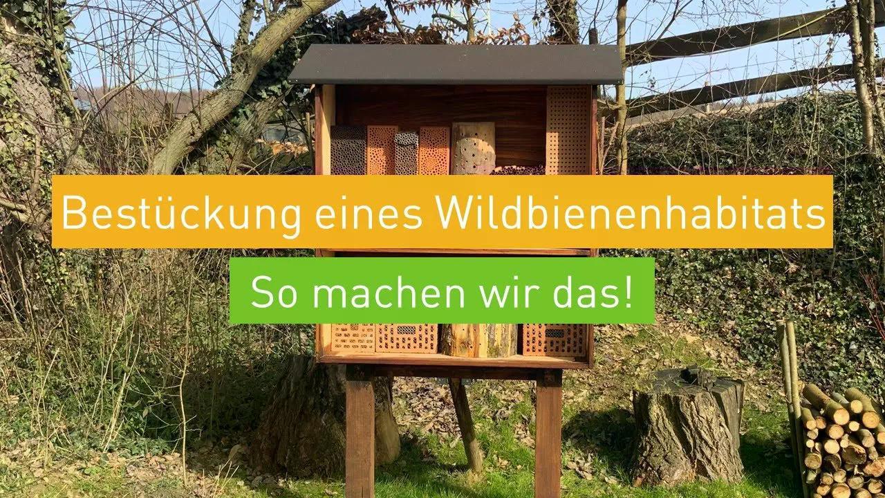 Vorschaubild: Wildbienenhabitat aus Holz mit Hinweis zur Bestückung eines Wildbienenhabitats.