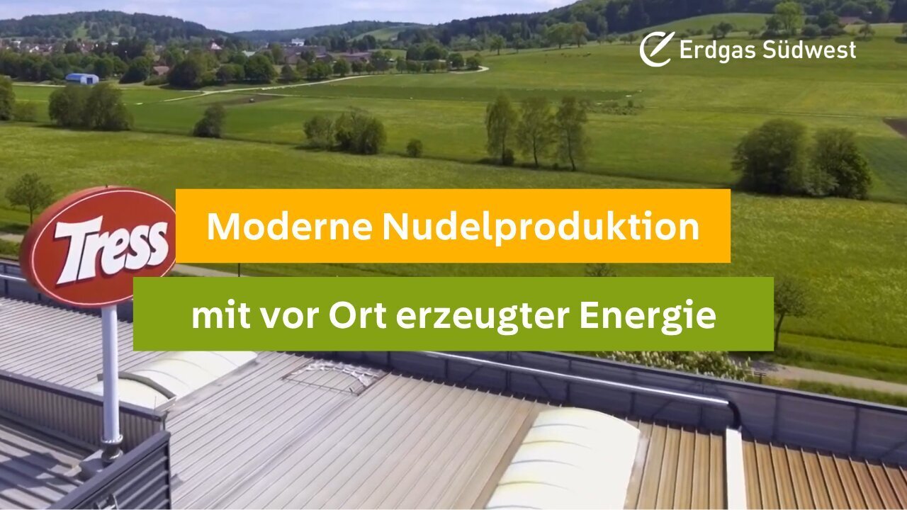 Vorschaubild: Blick auf das Tress-Werk mit Hinweis auf die moderne Nudelproduktion mit vor Ort erzeugter Energie.