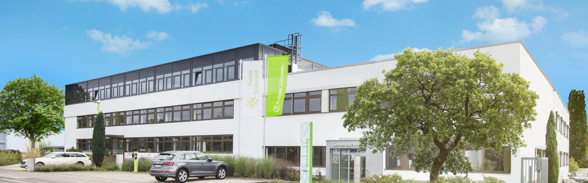 Außenaufnahme des nordbadischen Firmenhauptsitzes der Erdgas Südwest GmbH im Ettlinger Industriegebiet