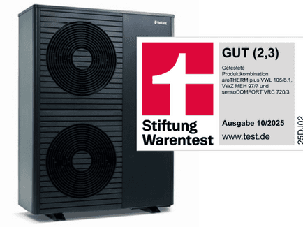 Vaillant aroTherm Wärmepumpe mit Stifungs Warentest Siegel.