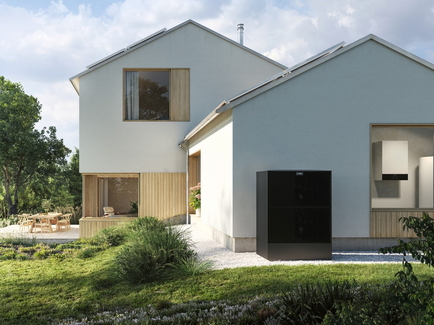 Wärmepumpe Viessmann Vitocal 250-A mit bis zu 18,5 kW Leistung neben einem Eigenheim stehen.