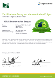 CO2 Zertifikatsurkunde St. Hippolyt Mühle Ebert