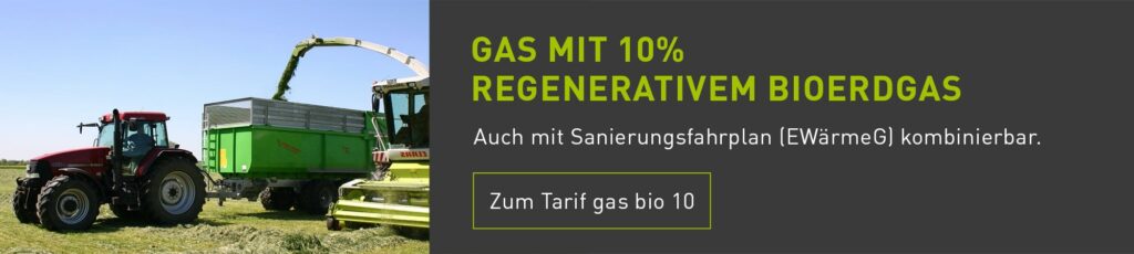 Banner Tarifinfo Bioerdgas mit Sanierungsfahrplan kombinierbar
