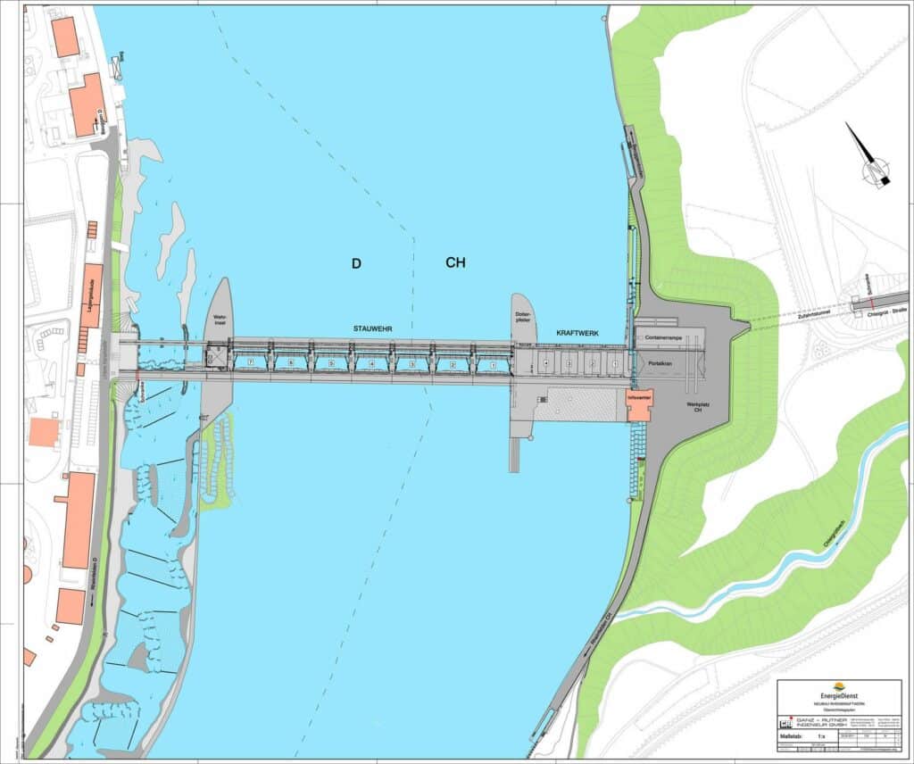 Plan des Wasserkraftwerks Rheinfelden